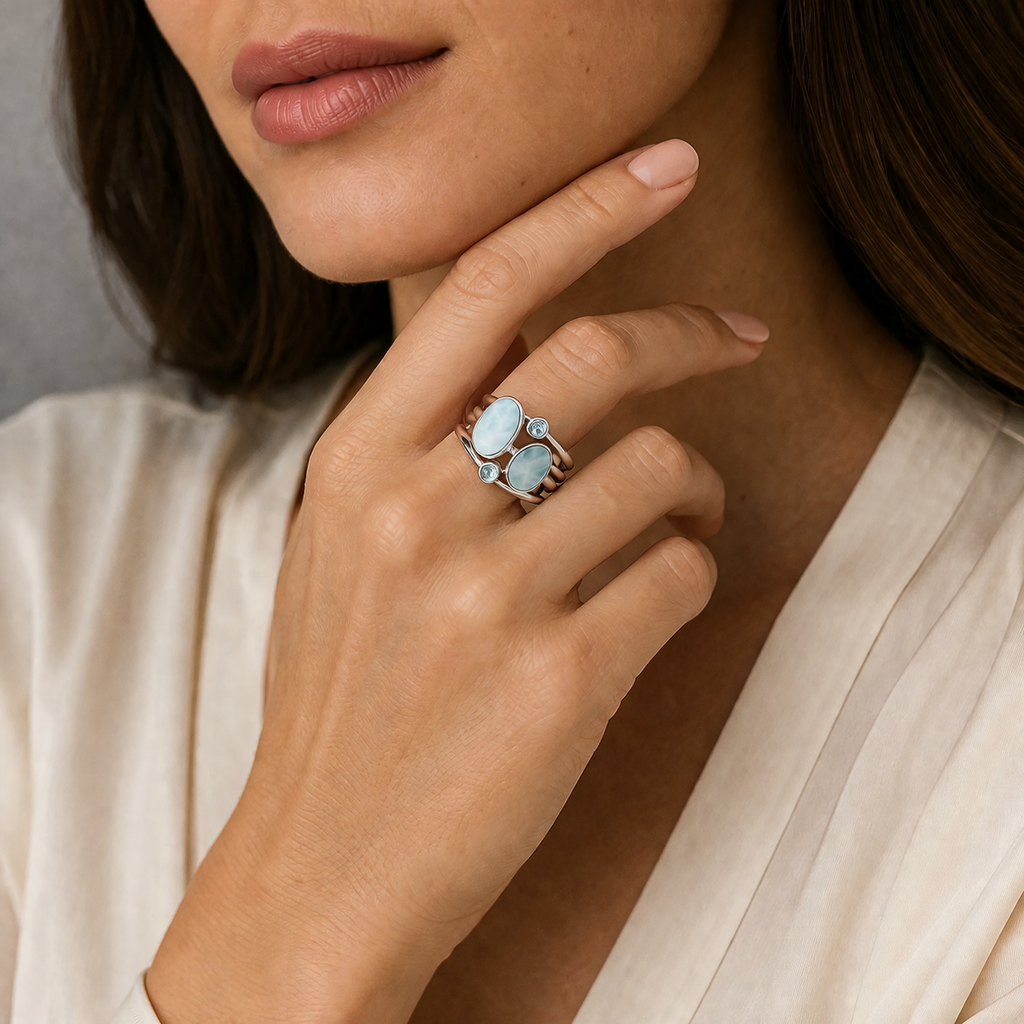 Blue Topaz Split Ring Sterling Silver 925 Hallmarked British Made Size K - T