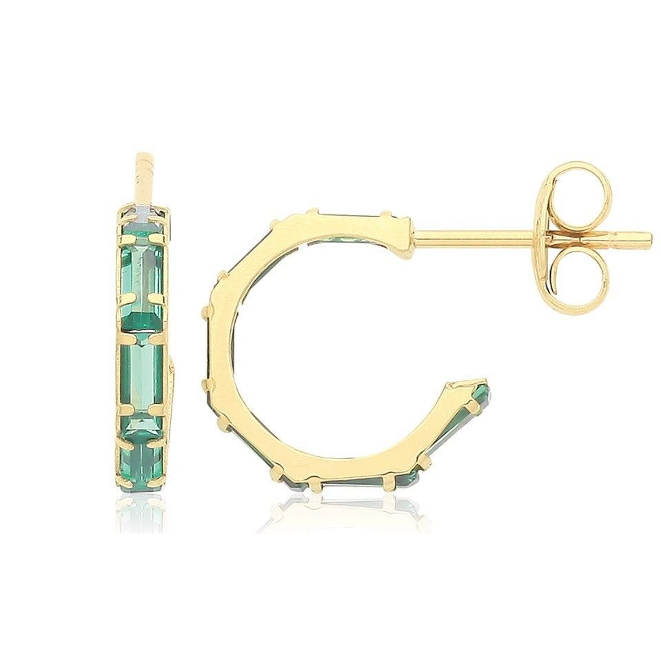 Natural Baguette Emerald Hoop Earrings 9ct Yellow Gold 375 Hallmarked Brand New