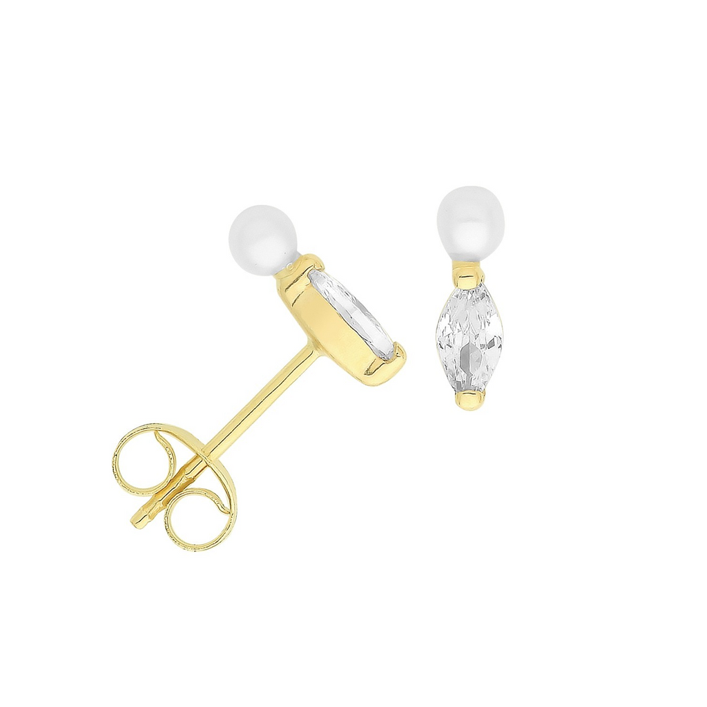 Marquise Natural Pearl Stud Earrings 9ct Yellow Gold 375 Hallmarked Brand New