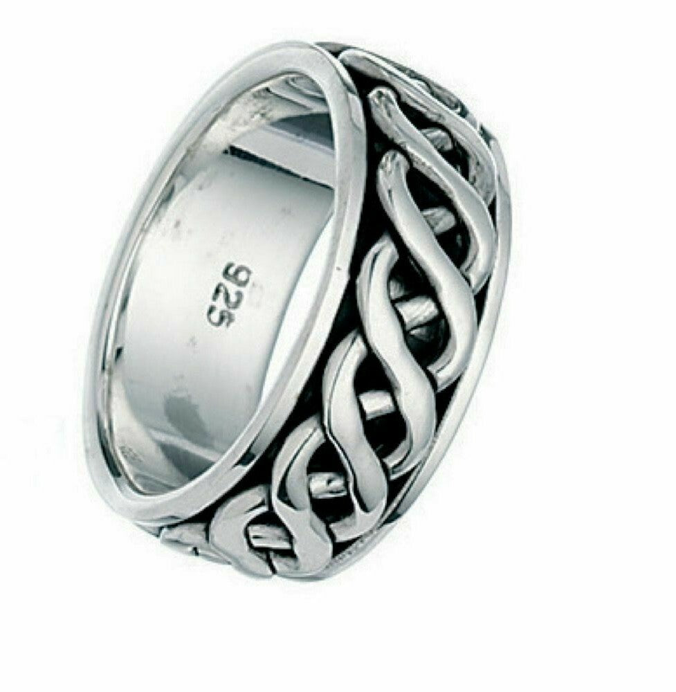 Sterling Silver Gents Ring Twist Design Spinner Hallmarked Size P-Z British Made
