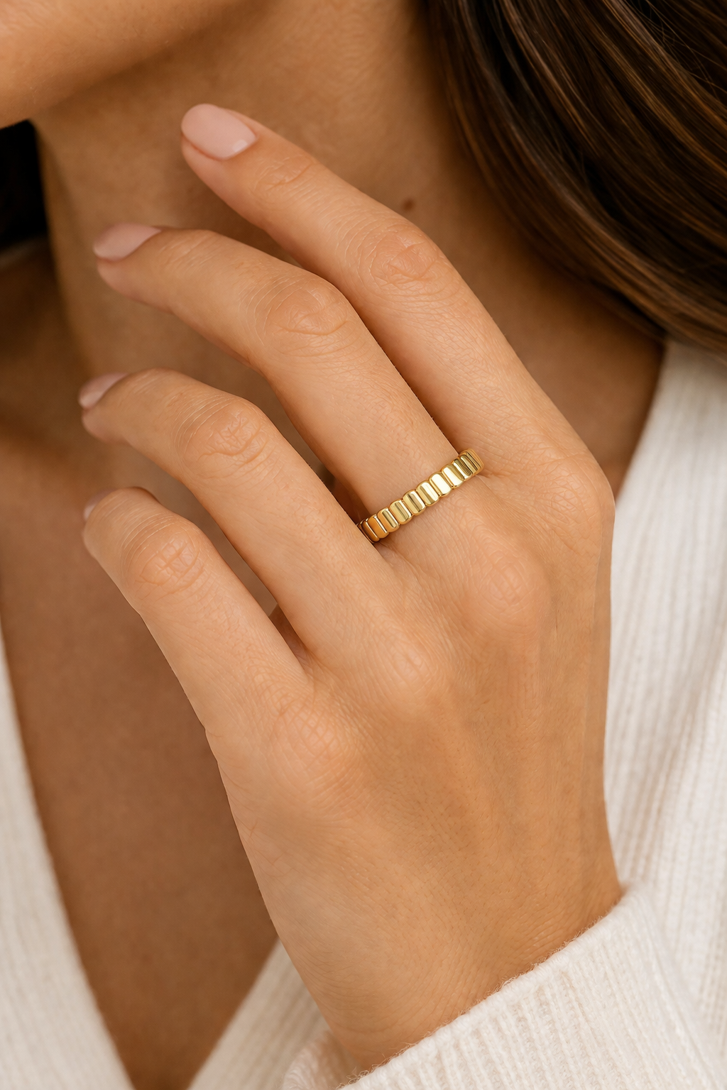 Baguette Ribbed Band Ring 14ct Yellow Gold Plated Hallmarked Size I - T