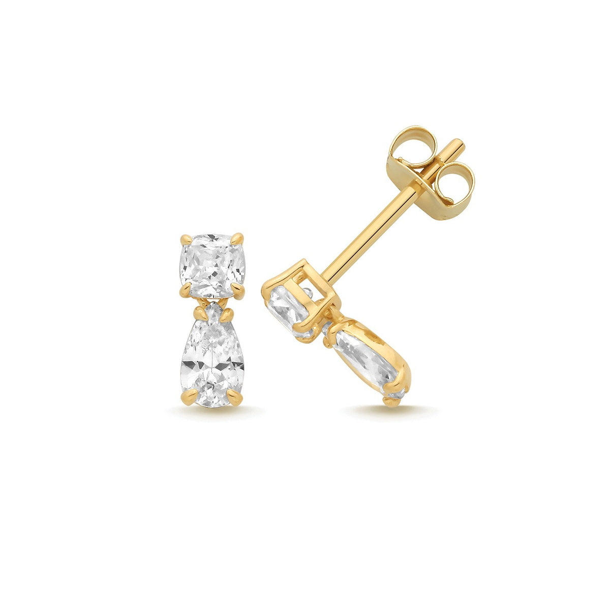 2 Stone Marquise Stud Earrings 9ct Yellow Gold 375 Hallmarked Brand New Boxed