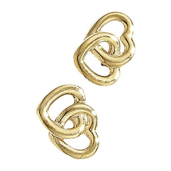 Double Heart Stud Earrings 9ct Yellow Gold Hallmarked Brand New Boxed