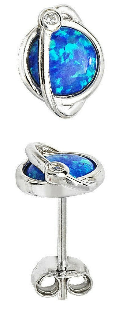 Blue Opal Stud Earrings Solid Sterling Silver 925 Hallmark Brand New Boxed
