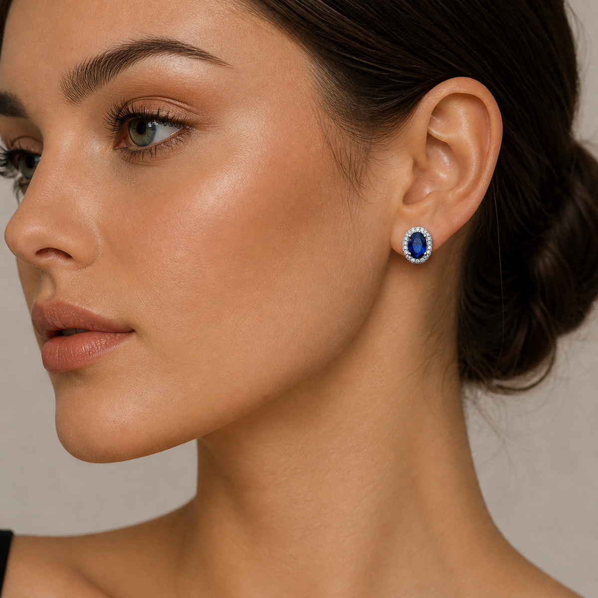 Oval Halo Sapphire Stud Earrings Sterling Silver 925 Hallmarked British Made
