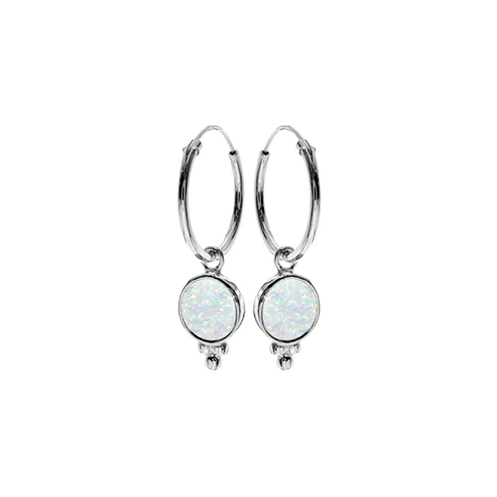 12mm White Opal Ball Hoop Earrings Sterling Silver 925 Hallmark Brand New Boxed