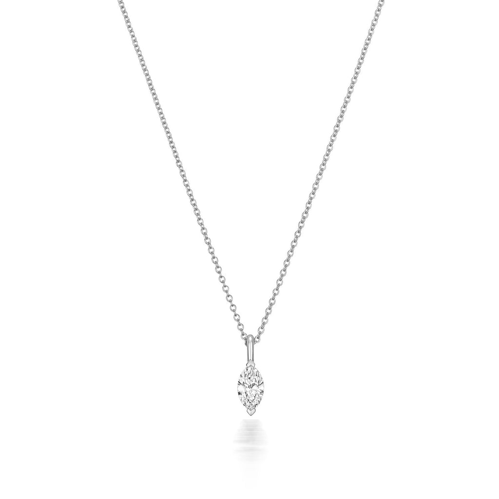 1 Natural Diamond Marquise Cut Necklace 18ct White Gold Hallmarked British Made