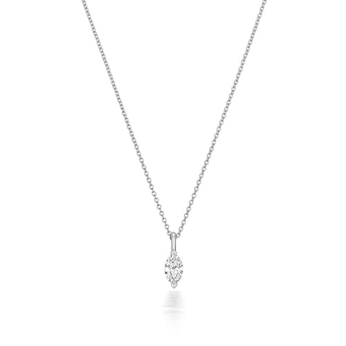1 Natural Diamond Marquise Cut Necklace 18ct White Gold Hallmarked British Made