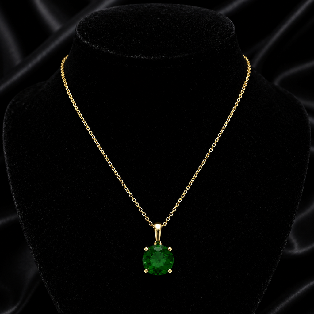 Yellow Gold Emerald Solitaire Pendant Hallmarked British Made All Chain Lengths