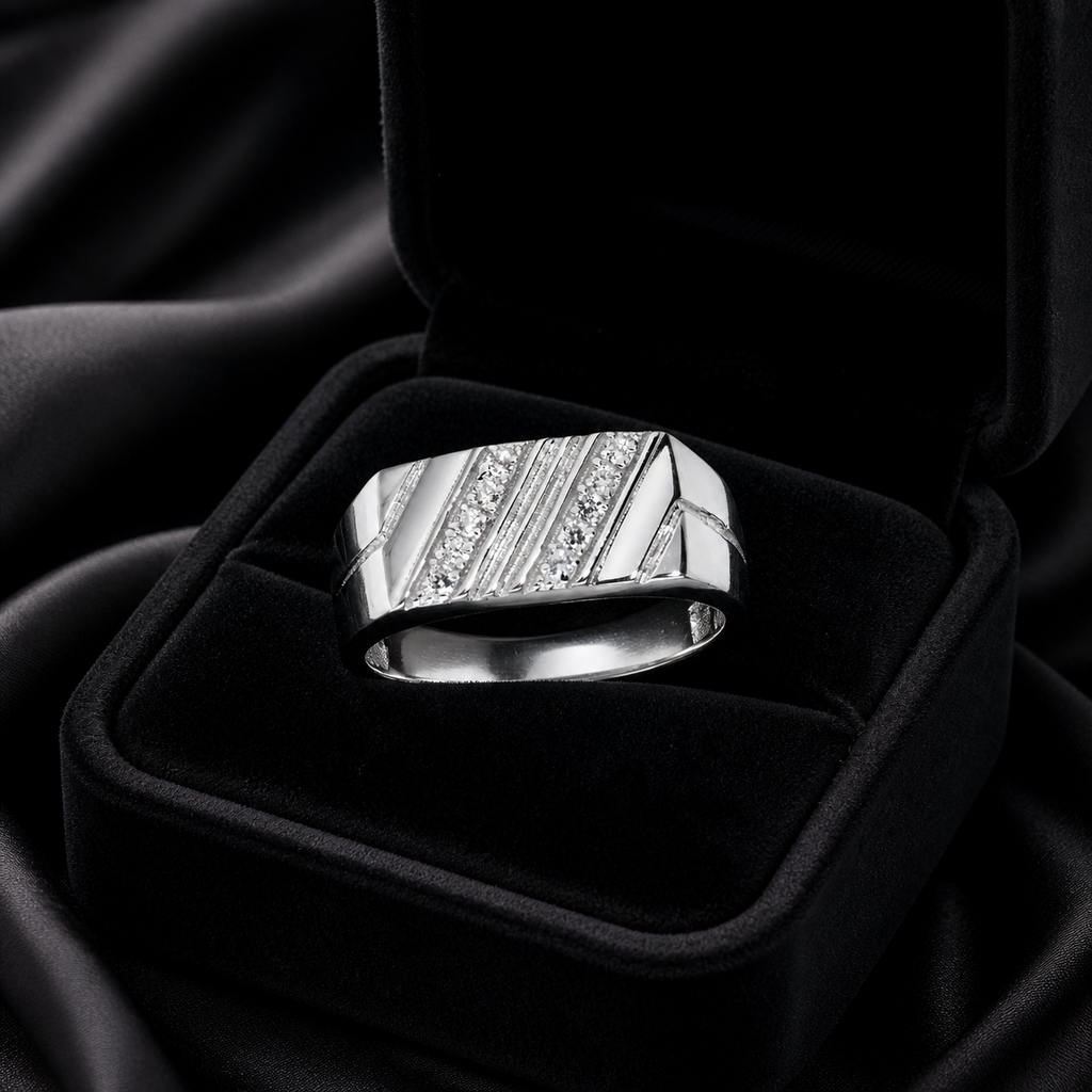Men's Sterling Silver Ring Pave Set Engagement Gents 925 Hallmarked Sizes M - X