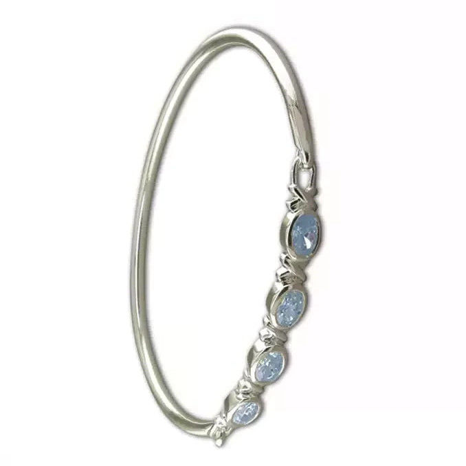 Blue Topaz Hinged Bangle Sterling Silver 925 Hallmarked British Made Brand New