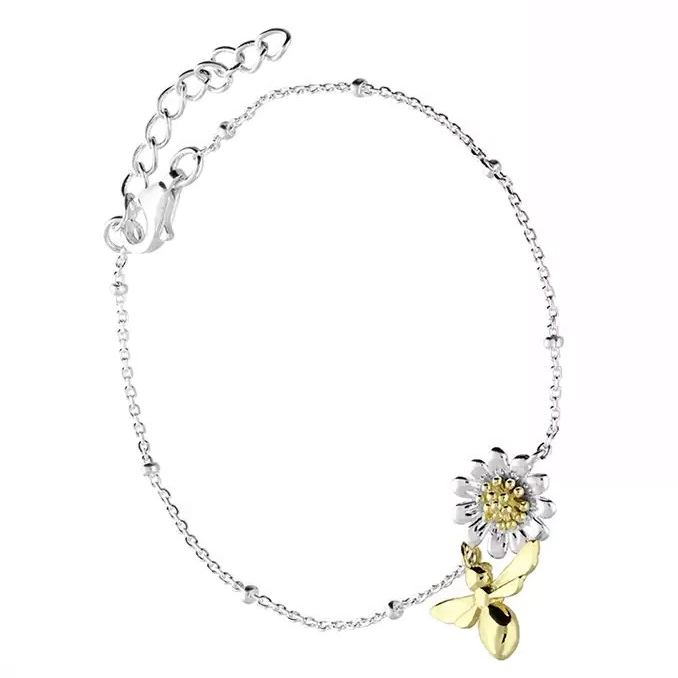 Daisy And Bee Bracelet Solid Sterling Silver 18ct Yellow Gold Bee Hallmarked