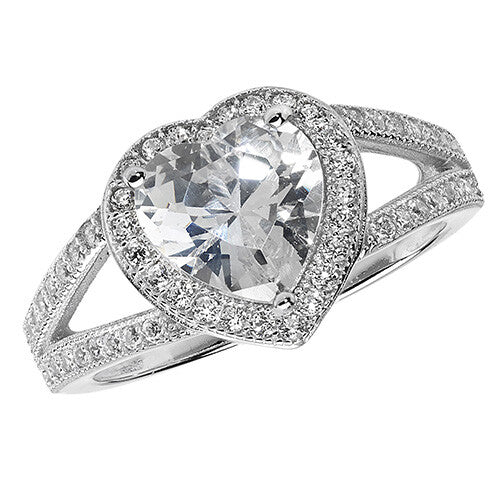 Sterling Silver Halo Heart Ring Engagement Gemstone 925 Hallmarked Size K - T