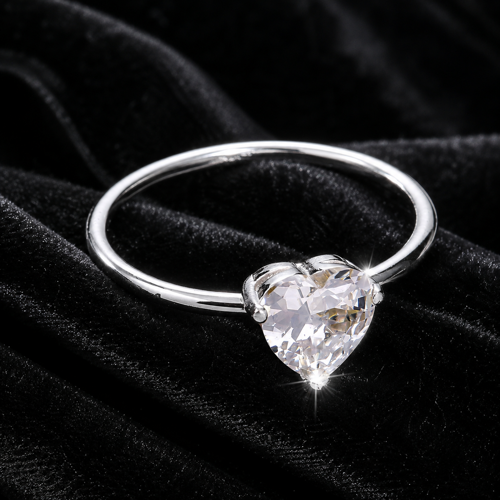 Solitaire Heart Ring Sterling Silver 925 Hallmarked British Made Size J - Q