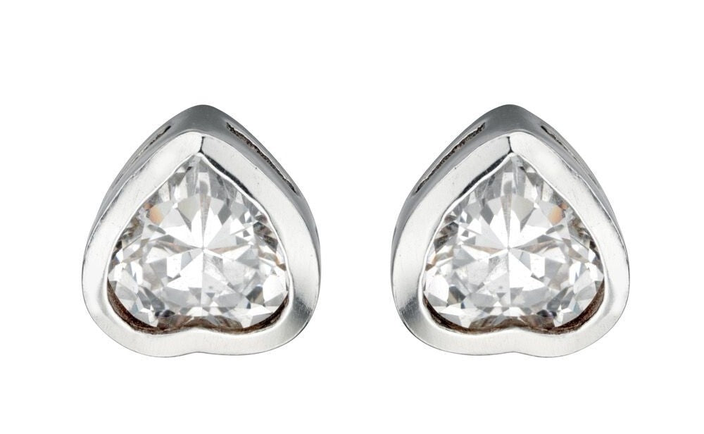 Flush Heart Zircon Earrings Sterling Silver 925 Hallmarked Brand New Boxed