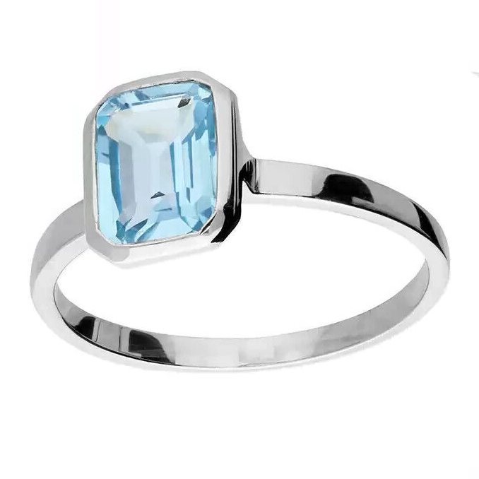 Solitaire Blue Topaz Ring Sterling Silver 925 Hallmarked British Made Size L - R