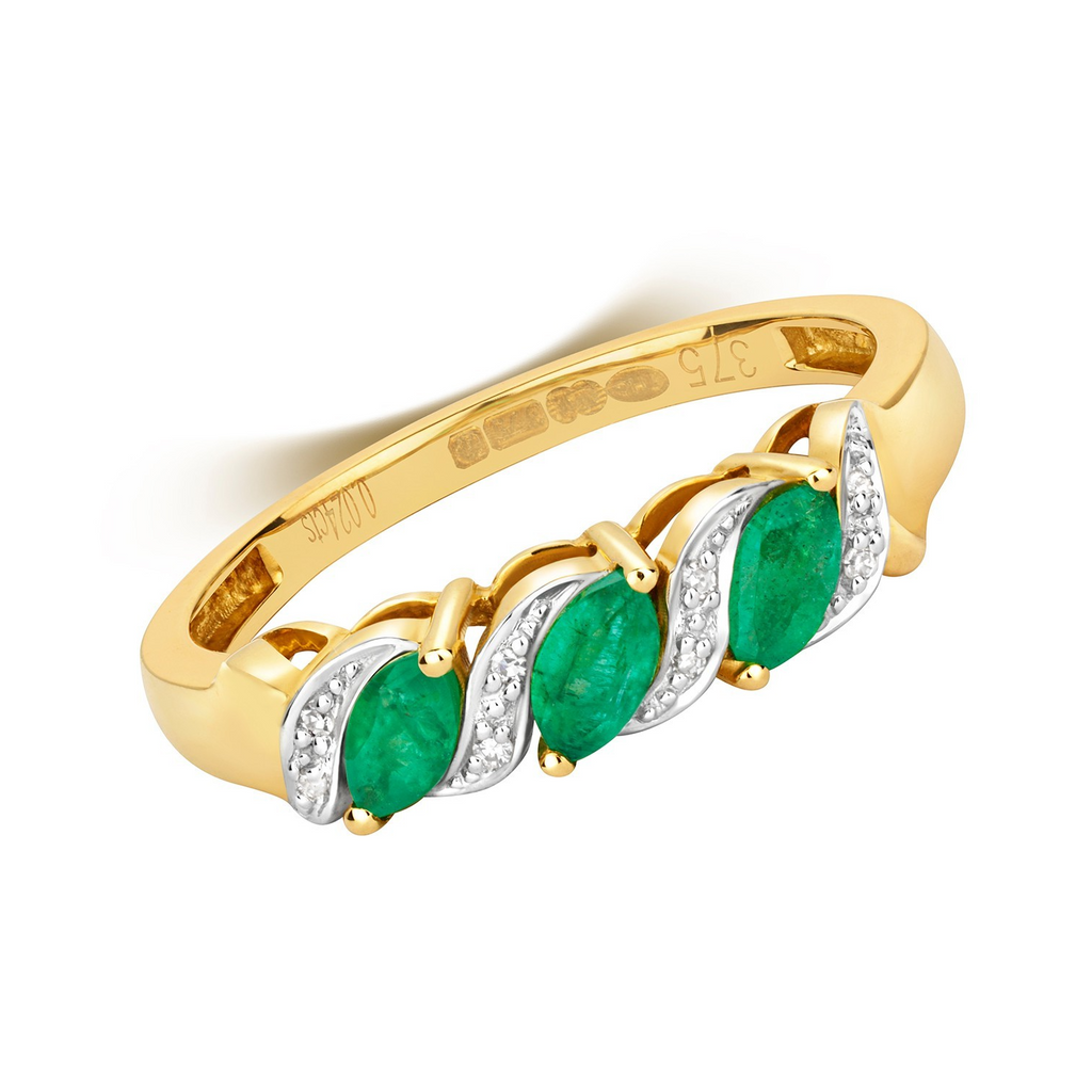Marquise Emerald Diamond Ring 9ct Multi Tone 375 Hallmarked Sizes J - Q