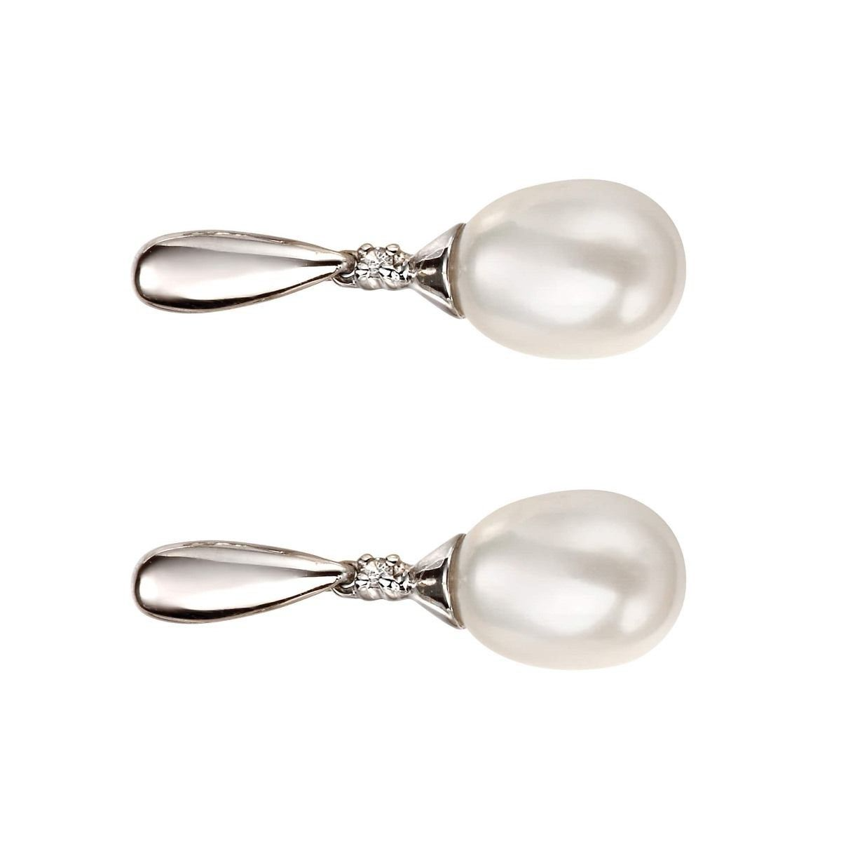 Freshwater Pearl/Diamond Drop Earrings 9ct White Gold 375 Hallmark British Made