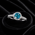 Round Halo Blue Topaz Diamond Ring 9ct White Gold 375 Hallmarked Sizes J - Q