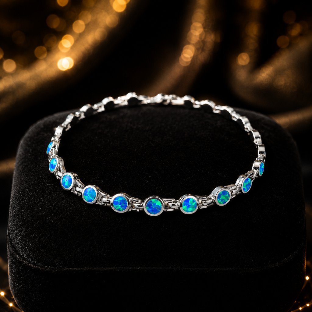 Natural Blue Opal Bracelet Sterling Silver 925 Hallmarked Brand New Boxed