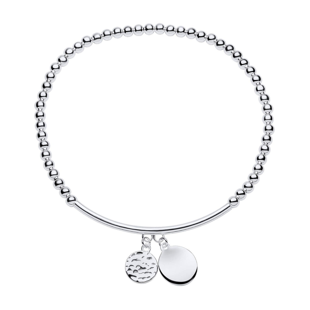 2 Disc Charm Stretch Bracelet Sterling Silver 925 Hallmarked Brand New Boxed