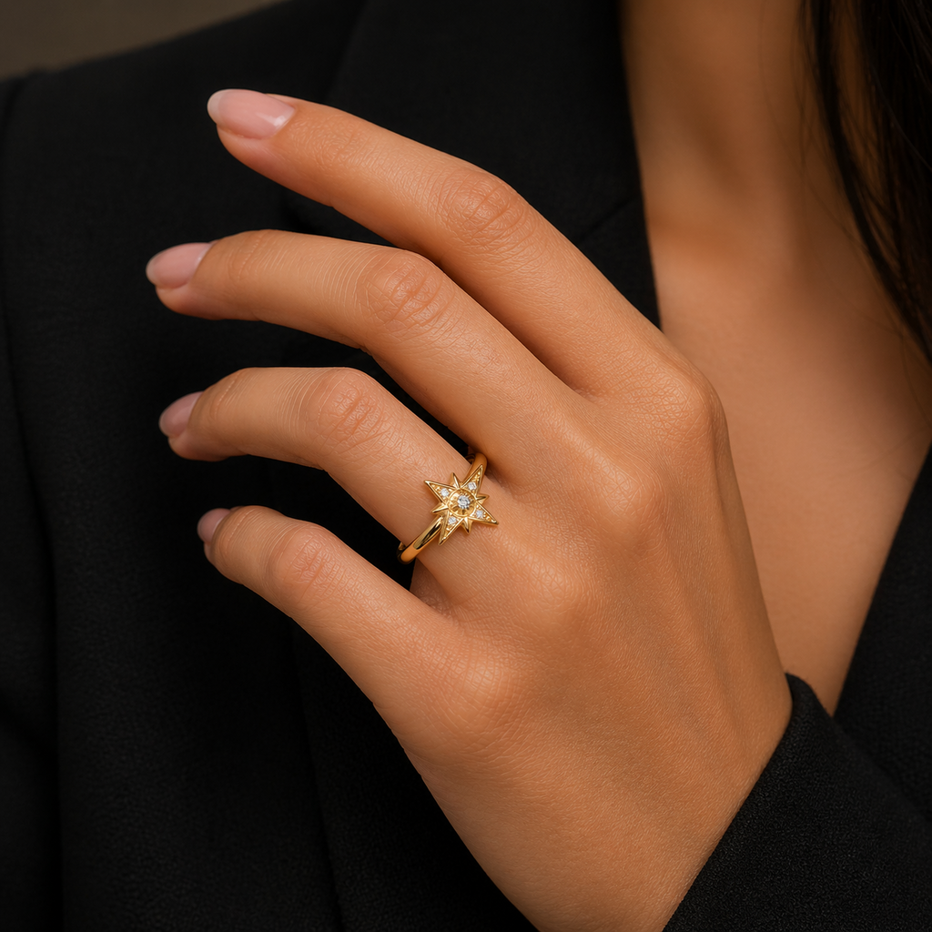 Starburst Ring 9ct Yellow Gold Hallmarked Sizes J - Q British Made
