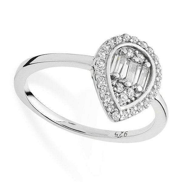Sterling Silver Ring Engagement Teardrop Gemstone 925 Hallmarked Size J - R