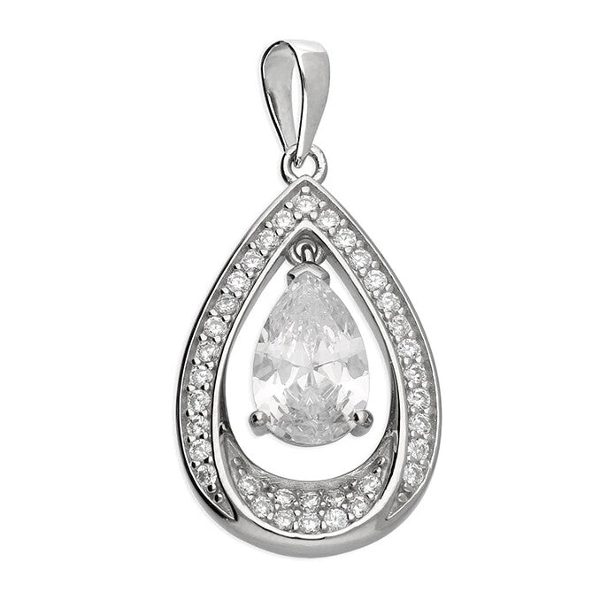 Halo Teardrop Pendant Sterling Silver 925 Hallmarked All Chain Lengths Brand New