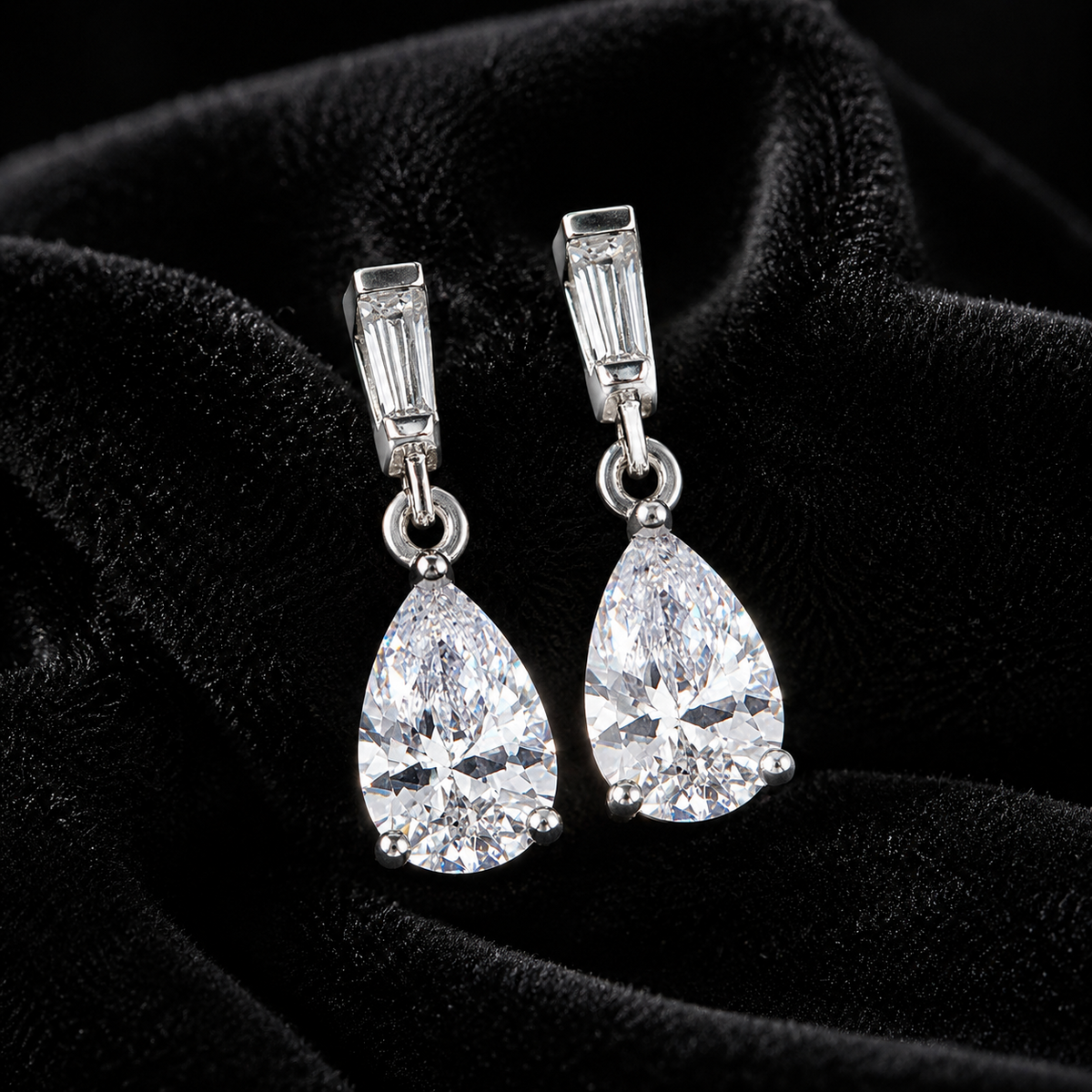 Pear-Cut & Baguette Drop Earrings Sterling Silver 925 Hallmarked Brand New Boxed