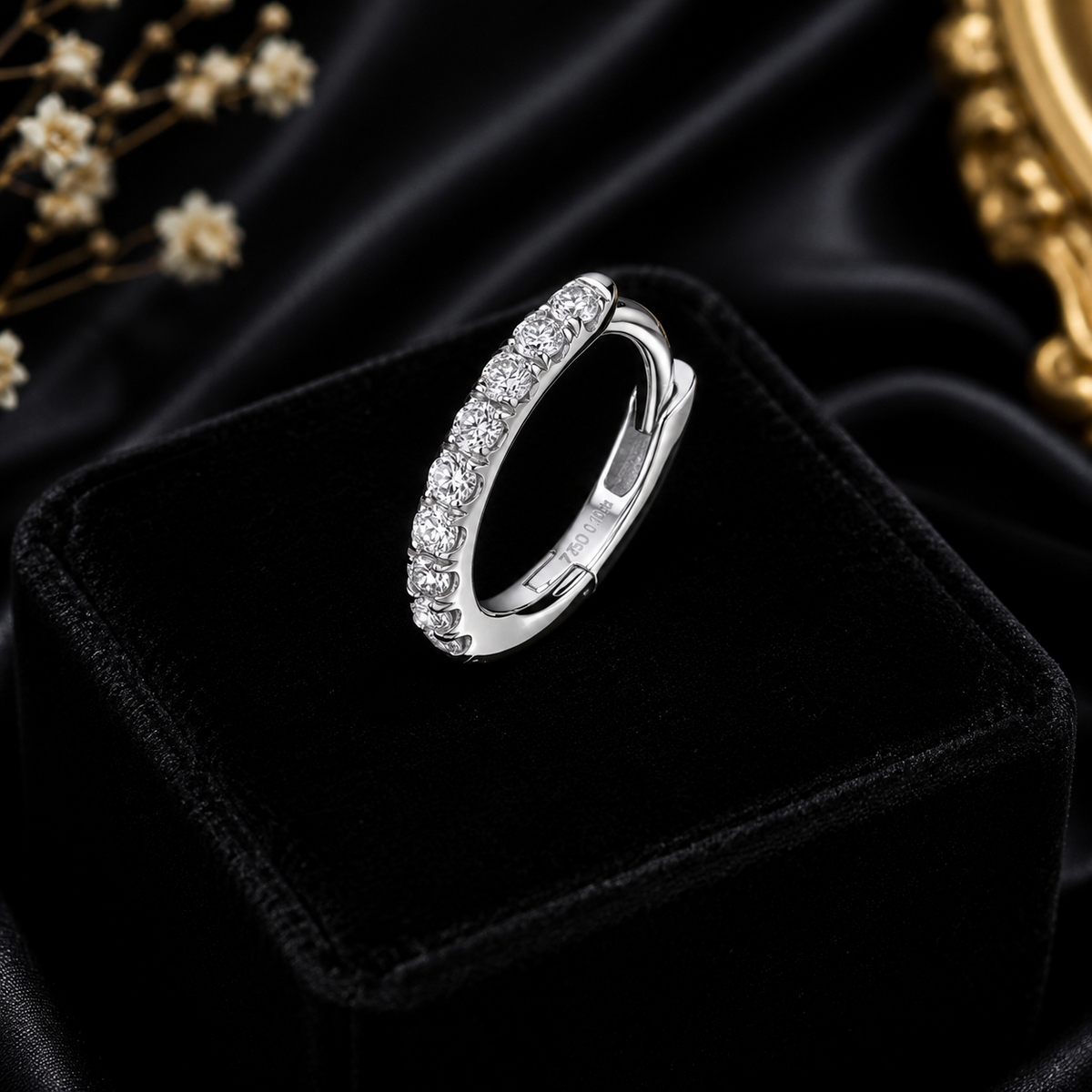 7.8mm 9 Natural Diamond Hoop Earring 18ct White Gold Hallmarked British Made