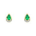 Teardrop Emerald & Diamond Stud Earrings 9ct MixedGold 375 Hallmark British Made