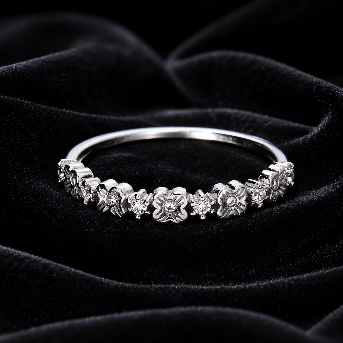 Flower & Star Eternity Ring Sterling Silver 925 Hallmark British Made Size L - R