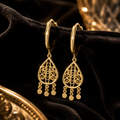 Organic Pear Charm Hoop Earrings 9ct Yellow Gold 375 Hallmarked Brand New Boxed