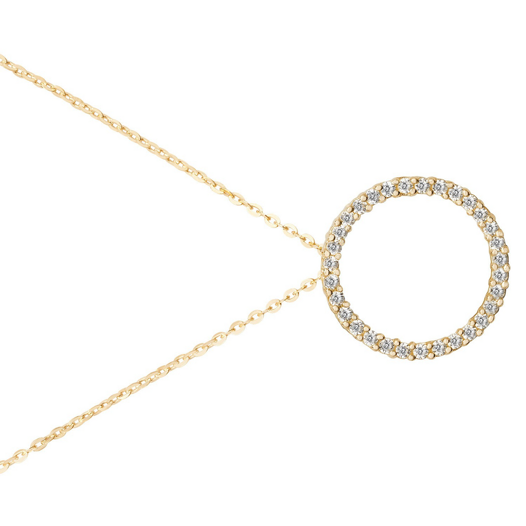 Ladies Pave Infinity Circle Necklace 9ct Yellow Gold 375 Hallmarked British Made