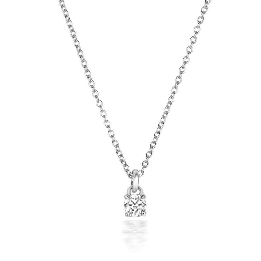 1 Natural Diamond 4 Claw Necklace 18ct White Gold Hallmarked British Made