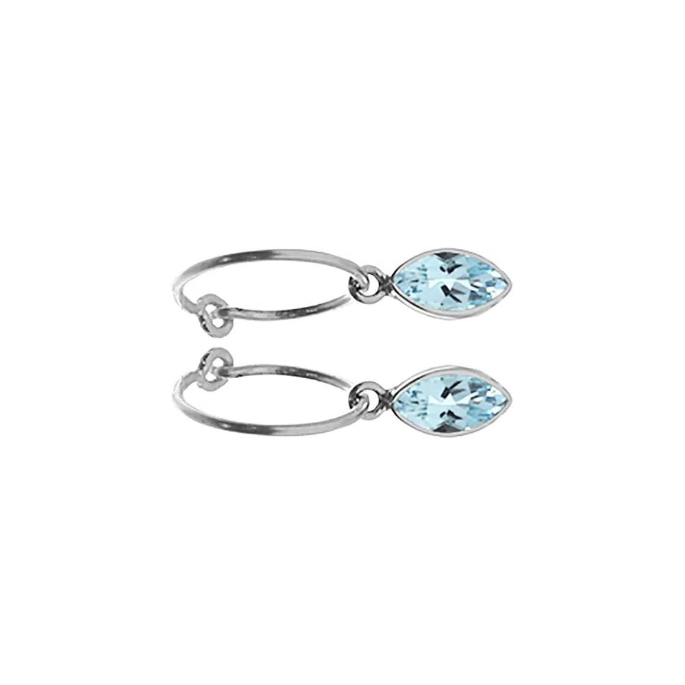 Marquise Blue Topaz Drop Hoop Earrings Sterling Silver 925 Hallmarked Brand New