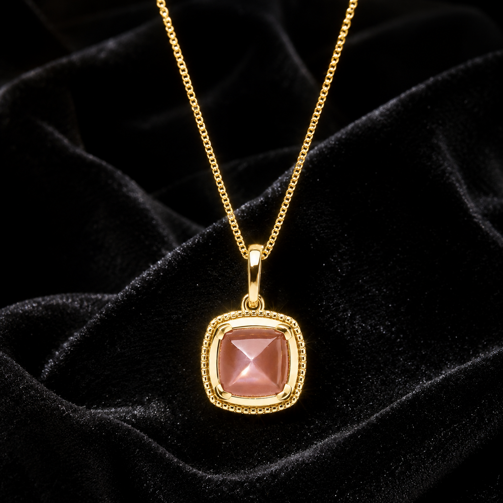 Cushion Chocolate Moonstone Pendant 9ct Yellow Gold 375 Hallmarked British Made