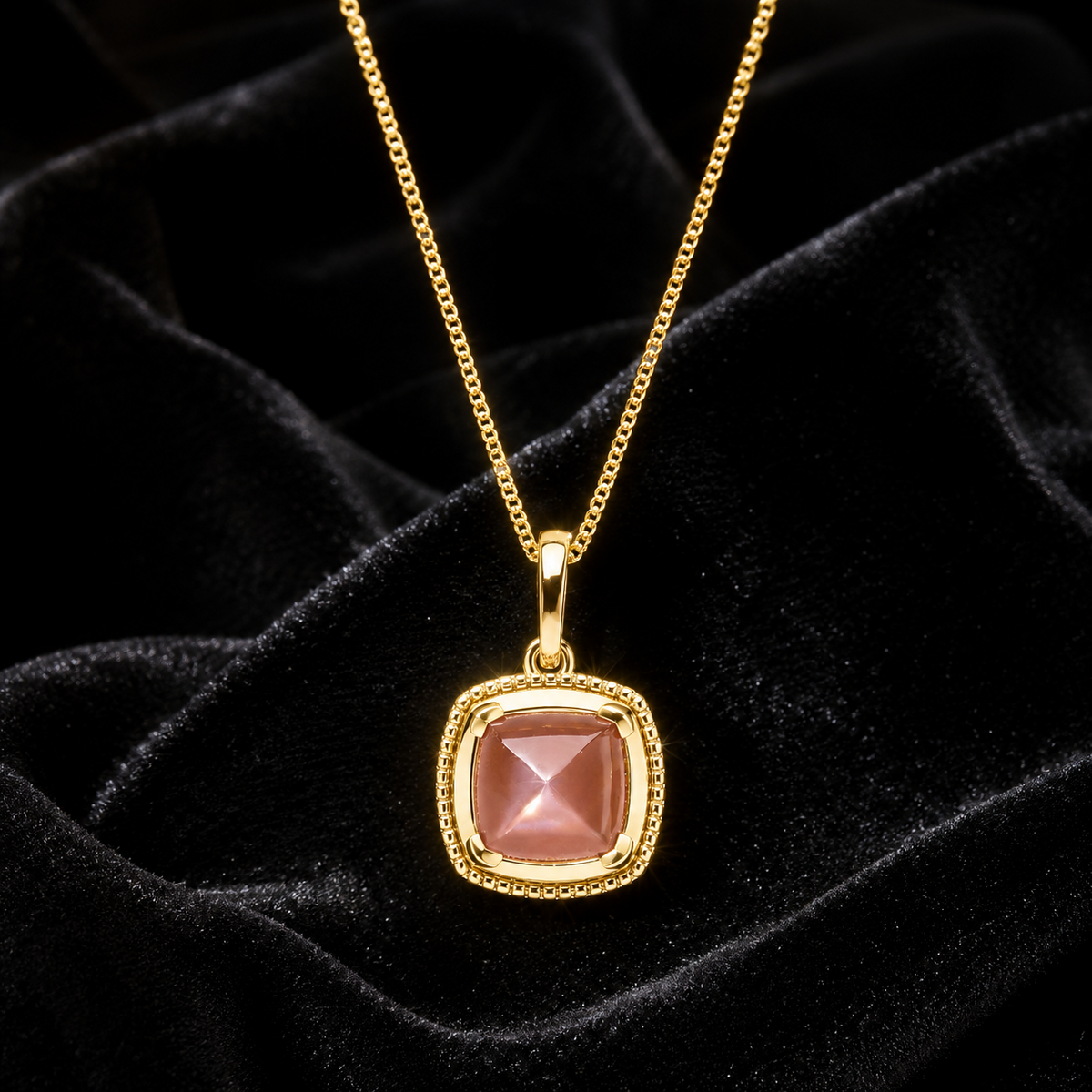 Cushion Chocolate Moonstone Pendant 9ct Yellow Gold 375 Hallmarked British Made