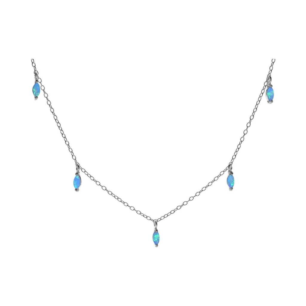 Natural Opal Marquise Necklace Solid Sterling Silver 925 Hallmarked British Made