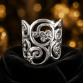 Large Floral Band Ring Sterling Silver 925 Hallmarked British Made Size M - T