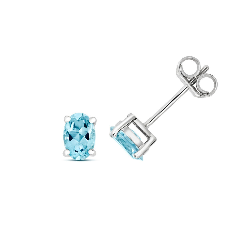 Oval Aquamarine Earrings 9ct White Gold 375 Hallmarked New Boxed British Made
