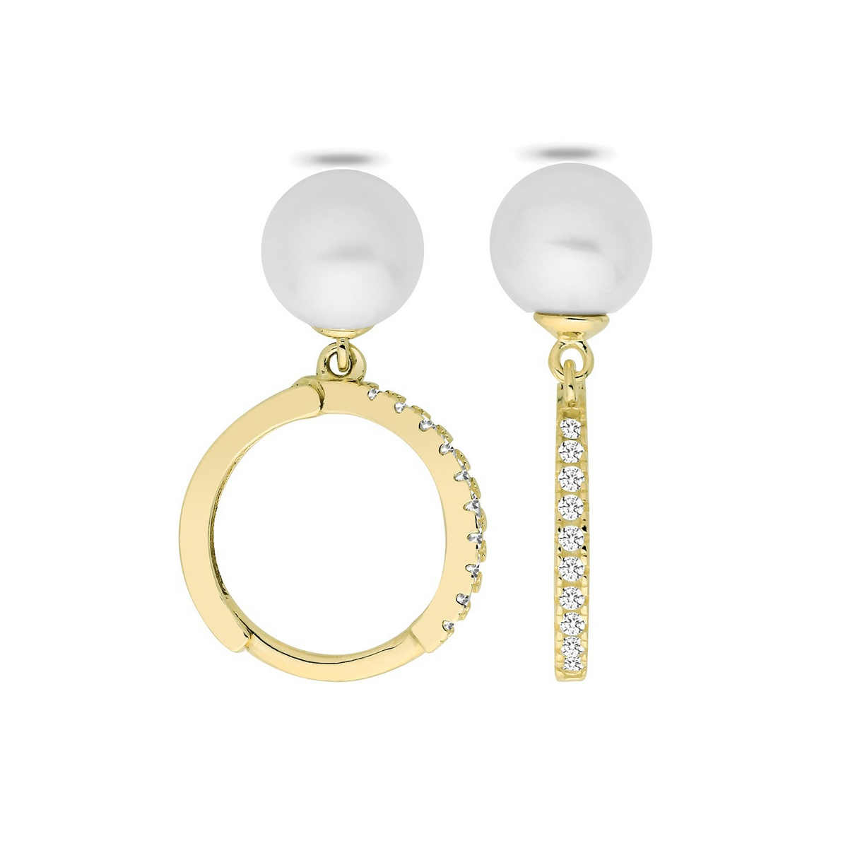 10mm Natural Pearl Hoop Drop Earrings 9ct Yellow Gold 375 Hallmarked Brand New