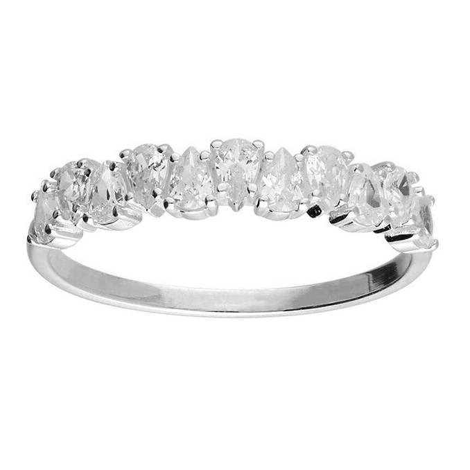 Pear Half Eternity Ring Sterling Silver 925 Hallmarked British Made Size L - R