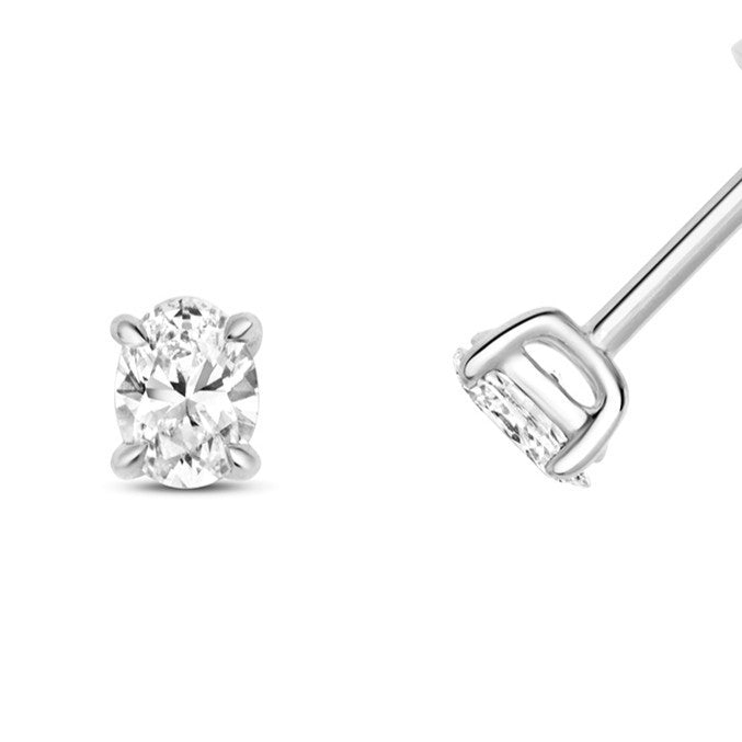 1 Natural Diamond Oval Stud Earrings 18ct White Gold Hallmarked British Made
