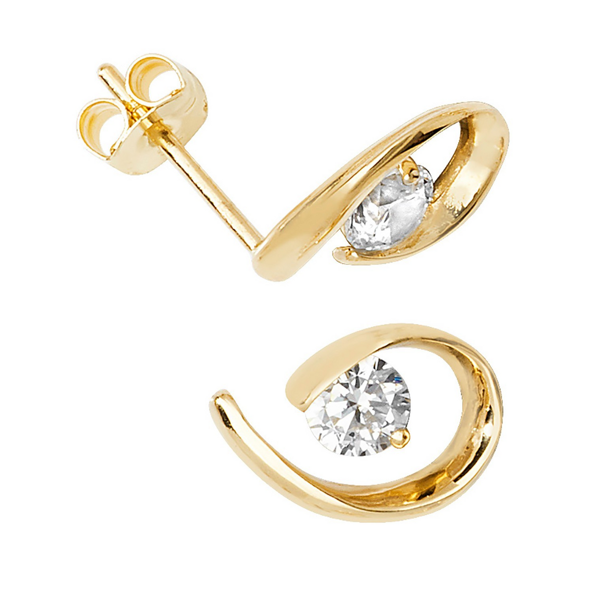 Solitaire Looped Stud Earrings 9ct Yellow Gold 375 Hallmarked Brand New Boxed