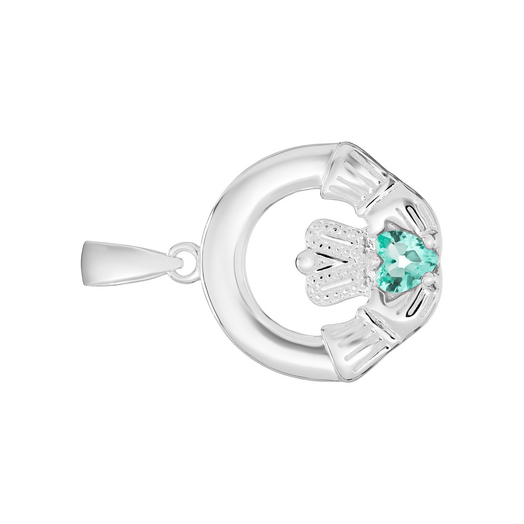 Aquamarine Claddagh Pendant Sterling Silver 925 Hallmarked All Chain Lengths