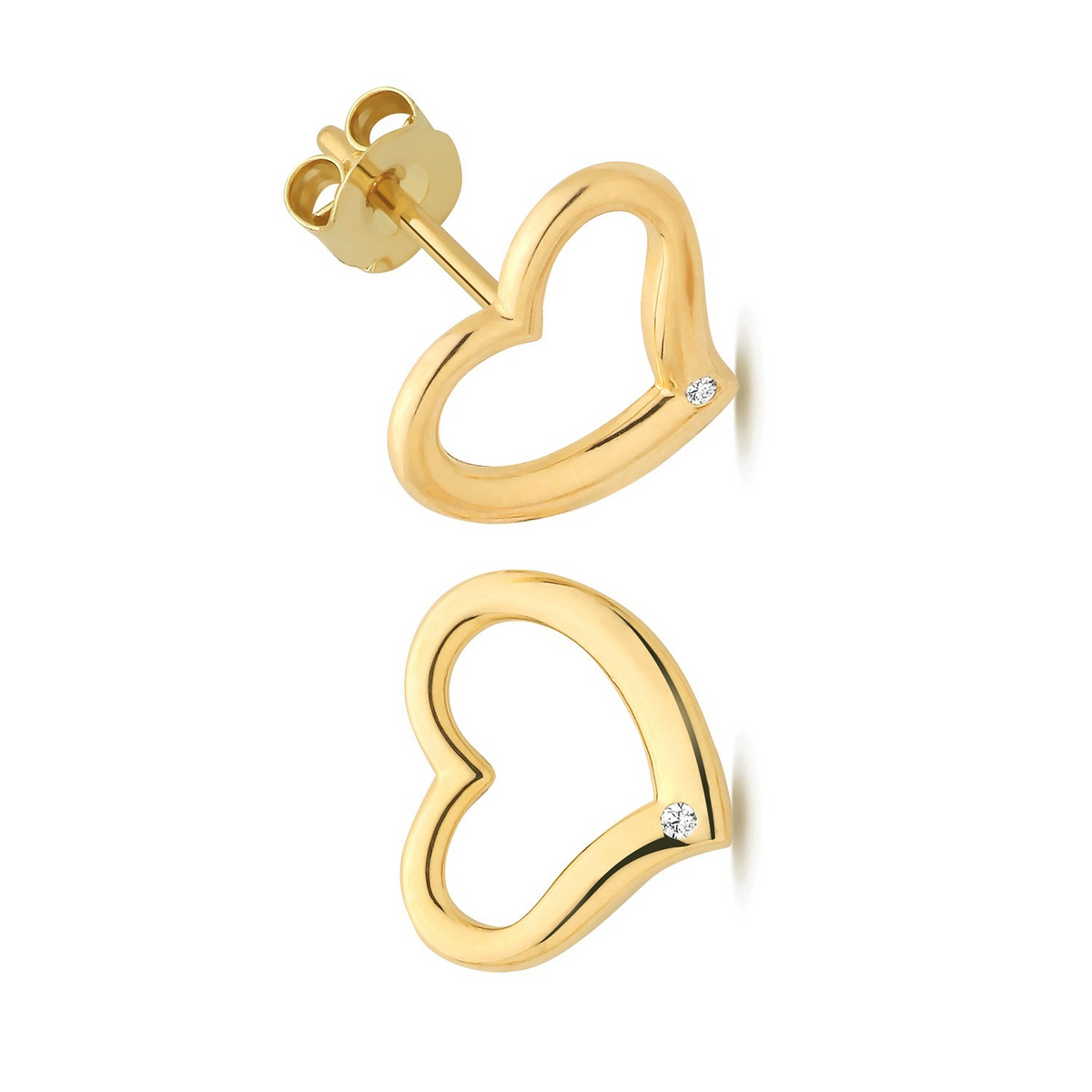 Flush Heart Stud Earrings 9ct Yellow Gold 375 Hallmarked Brand New Boxed
