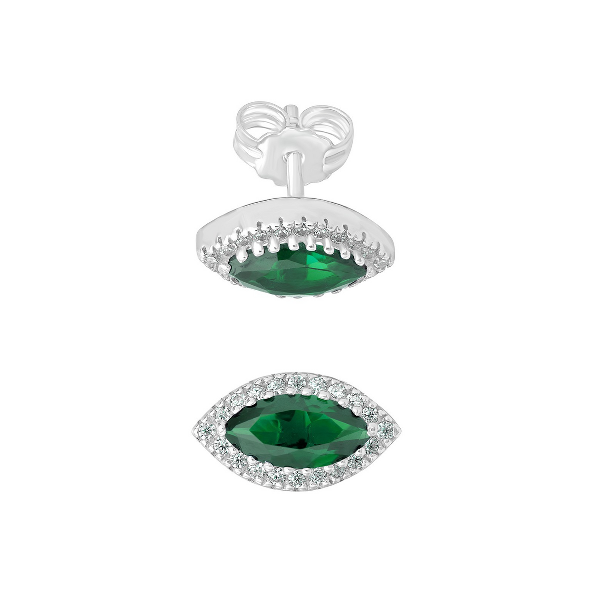 Natural Emerald Marquise Earrings Sterling Silver 925 Hallmarked British Made