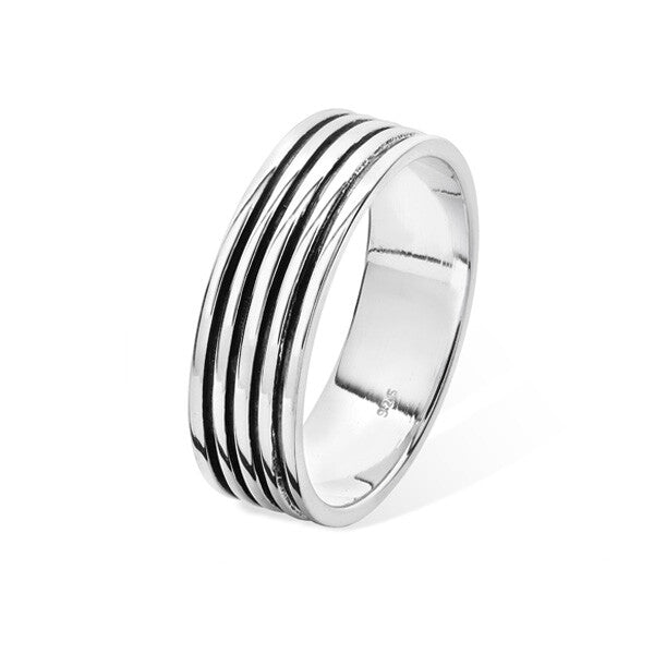 Men's Sterling Silver Wedding Ring Band Ribbed Gents 925 Hallmarked Sizes R - Z