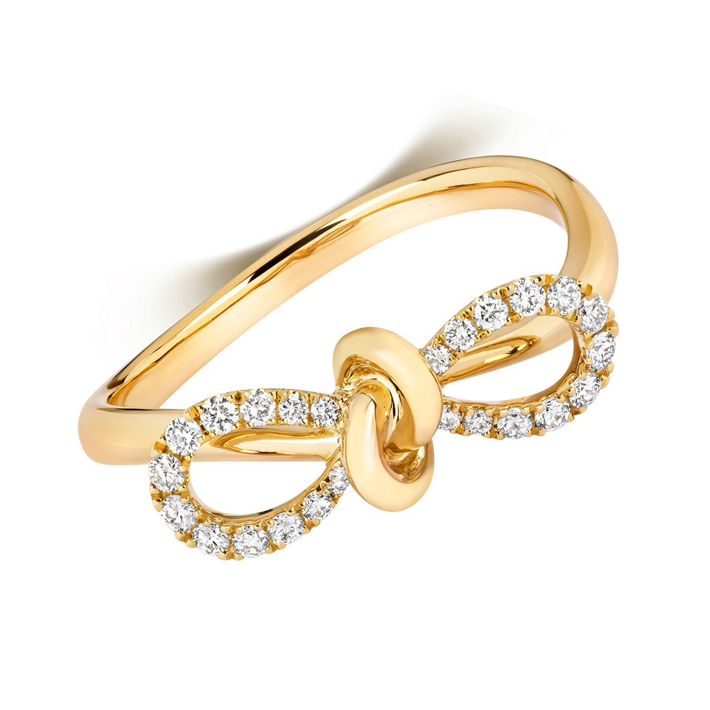 24 Natural Diamond Bow Ring 18ct Yellow Gold Hallmarked Sizes J - Q
